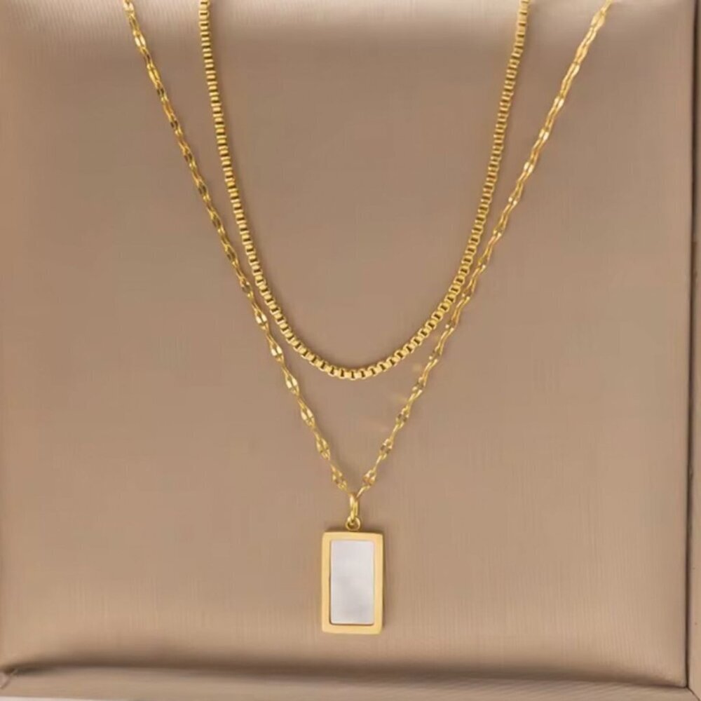 Gold Plated Layered Necklace Set Stainless Steel Base - Picture 2 of 4